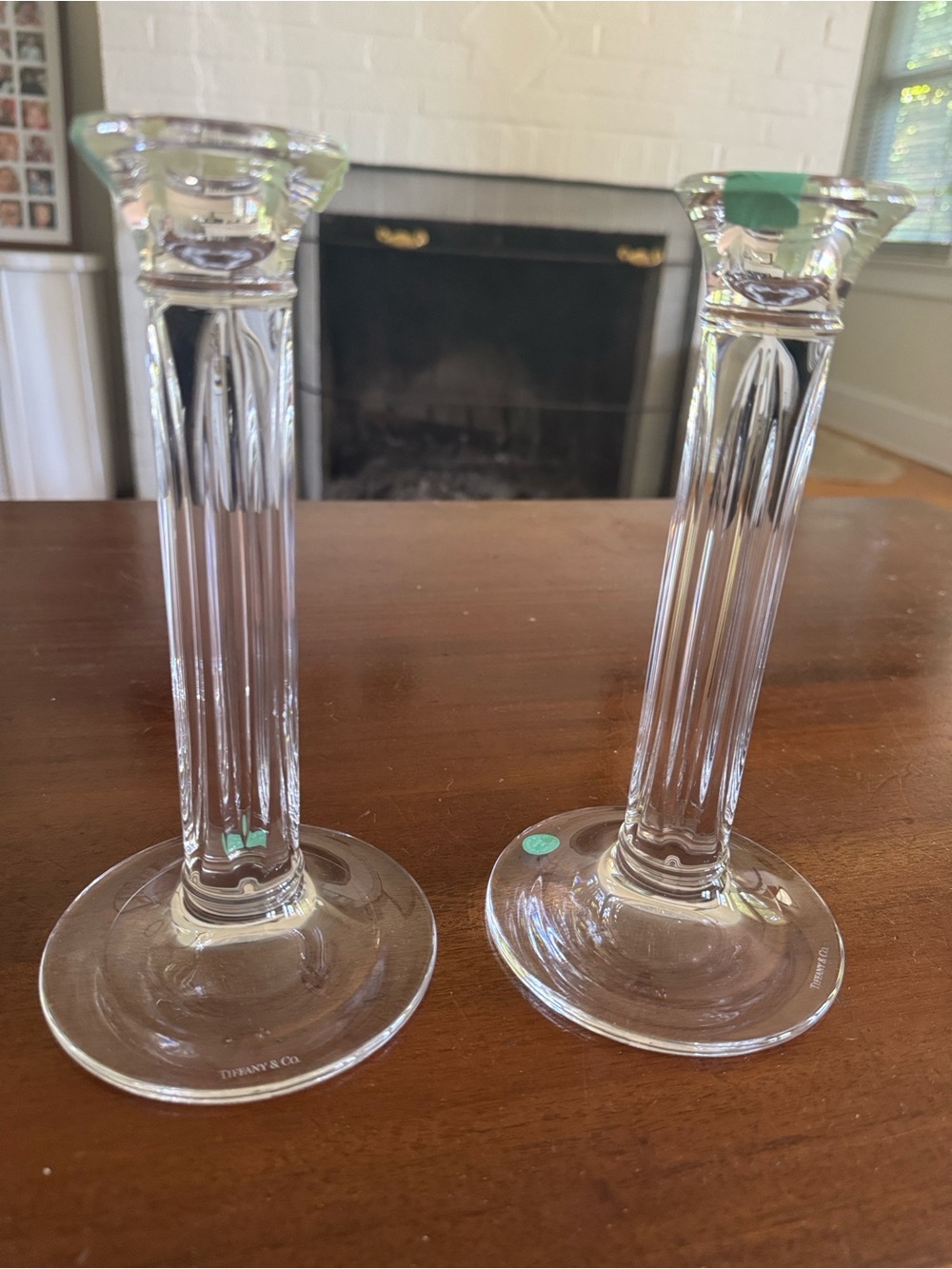 Tiffany & Co. Clear Crystal Ribbed Column Candle Holders - Pair